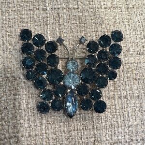 Elegant Blue Crystal Butterfly Brooch